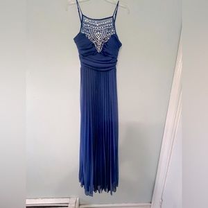 Blue pleated prom dress